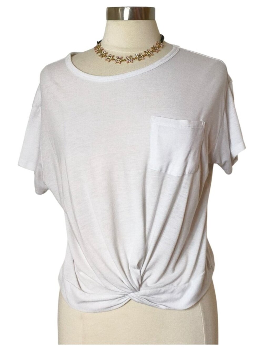 American Eagle Womens S Y2K Knot Front Tee White Pocket Lightweight Casual Hip